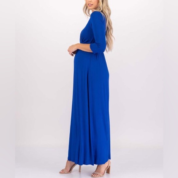 Mother Bee Maternity royal blue 3/4
sleeve ruched dress empire waist Size Small - Picture 3 of 12